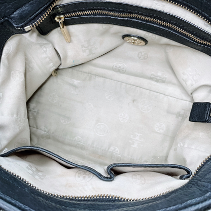 tory burch black leather amanda middy satchel cross body