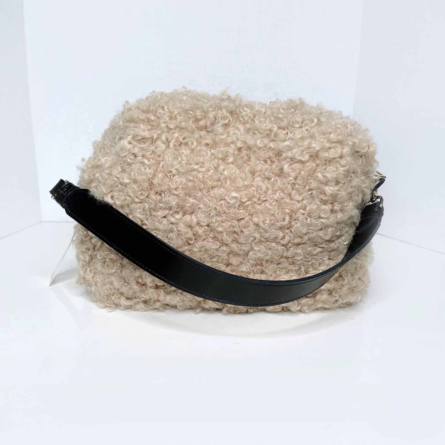 nwt kassiopea x anthropologie small textured faux curly sheepskin bag