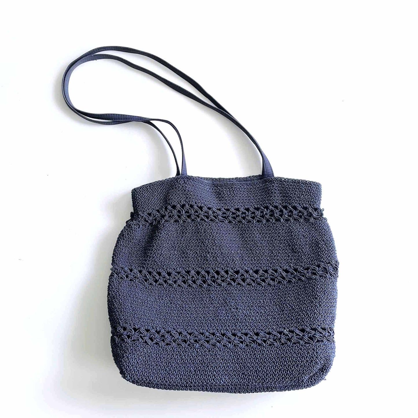 vintage navy blue boho crochet beach bag