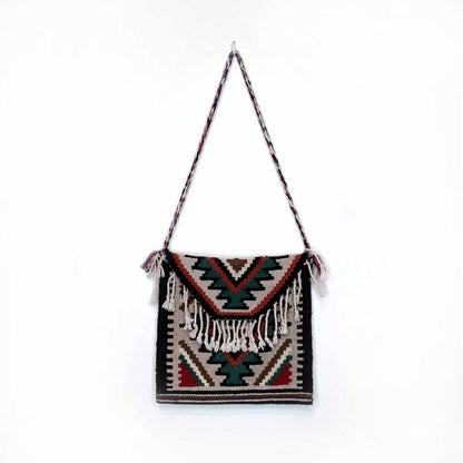 vintage woven wool turkish tribal boho kilim saddle tassel bag