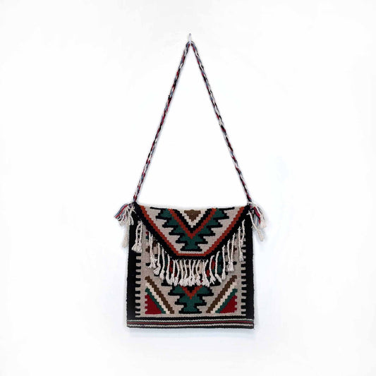 vintage woven wool turkish tribal boho kilim saddle tassel bag