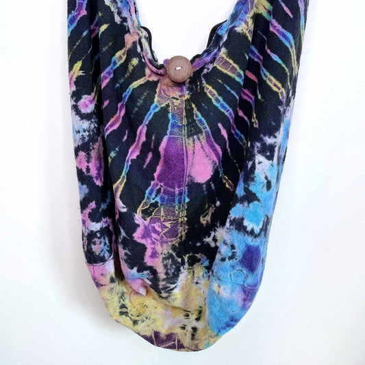 tie dye boho cross body bag with zip/button closure