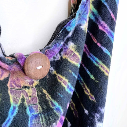 tie dye boho cross body bag with zip/button closure
