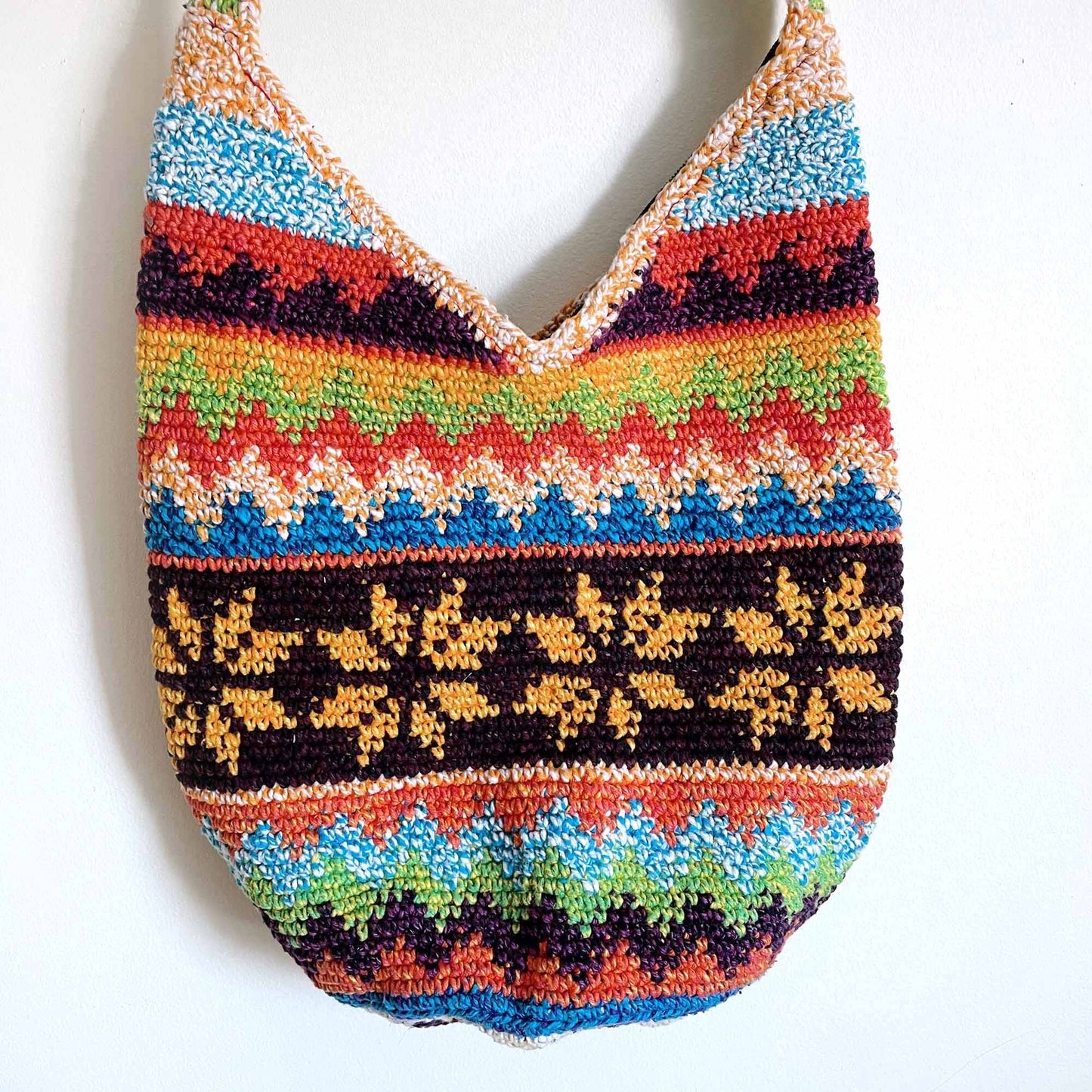 Bohemian crochet flower multi-colour cross body bag