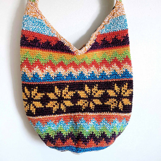Bohemian crochet flower multi-colour cross body bag