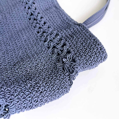 vintage navy blue boho crochet beach bag
