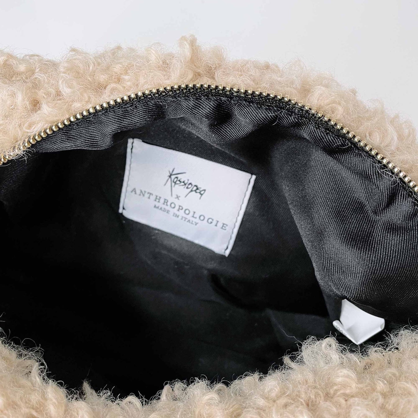 nwt kassiopea x anthropologie small textured faux curly sheepskin bag