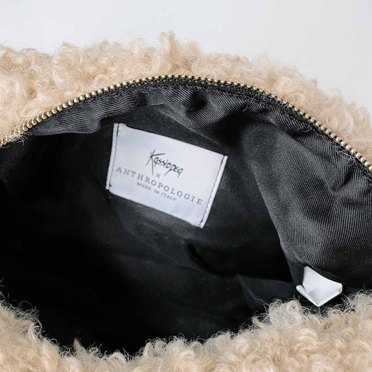 nwt kassiopea x anthropologie small textured faux curly sheepskin bag