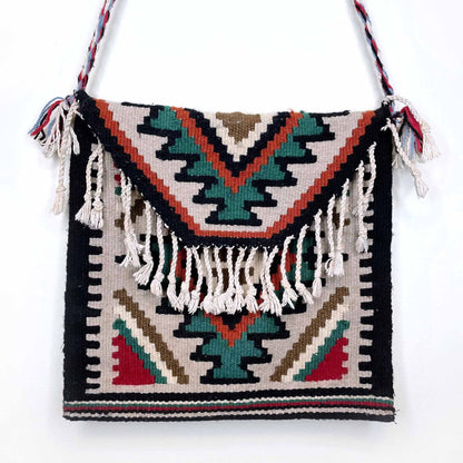 vintage woven wool turkish tribal boho kilim saddle tassel bag