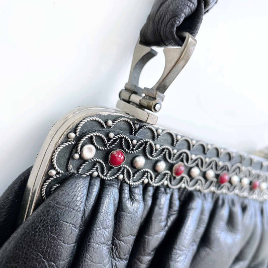 vintage 50's zumpolle embellished leather evening handbag