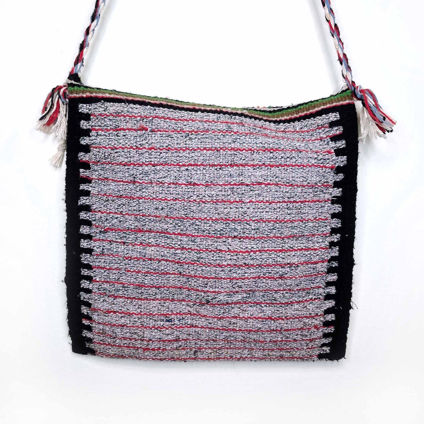 vintage woven wool turkish tribal boho kilim saddle tassel bag