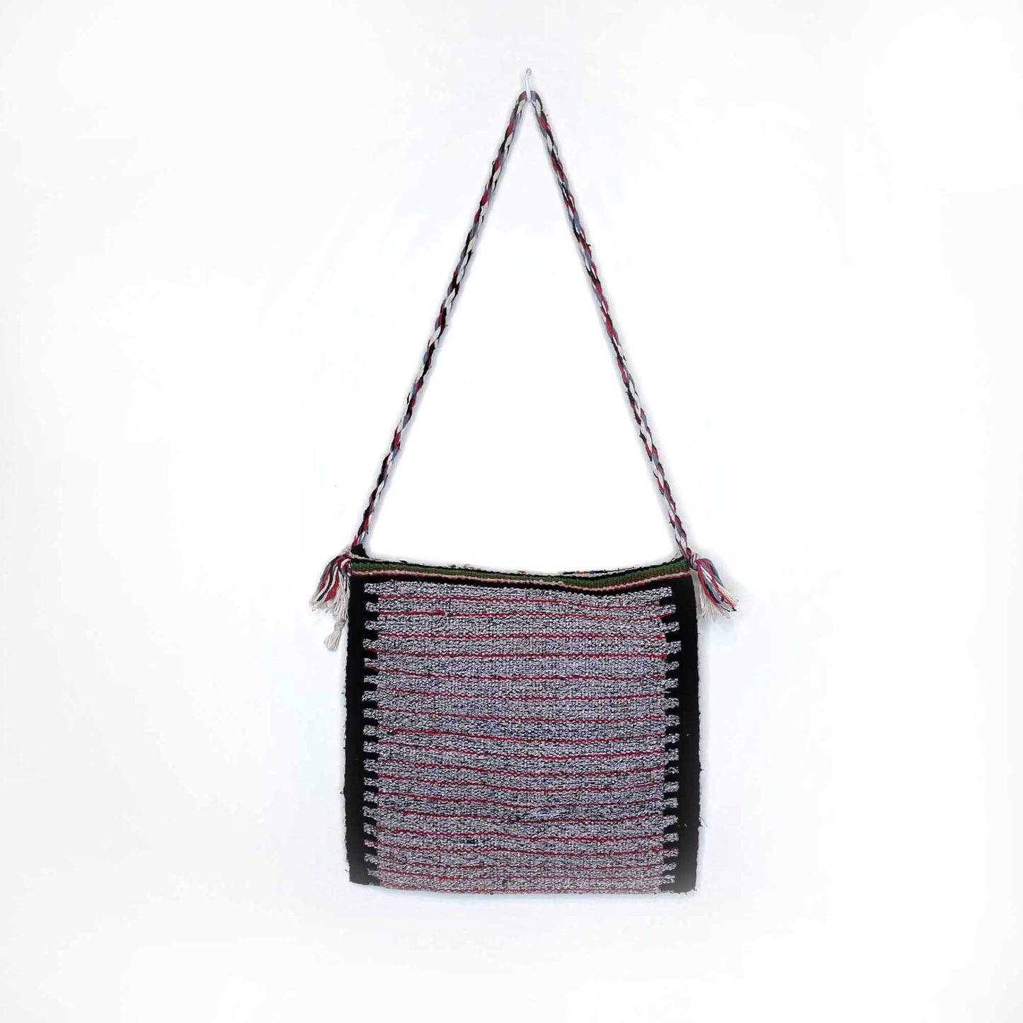 vintage woven wool turkish tribal boho kilim saddle tassel bag