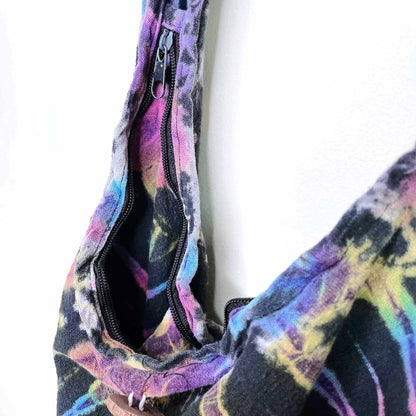 tie dye boho cross body bag with zip/button closure