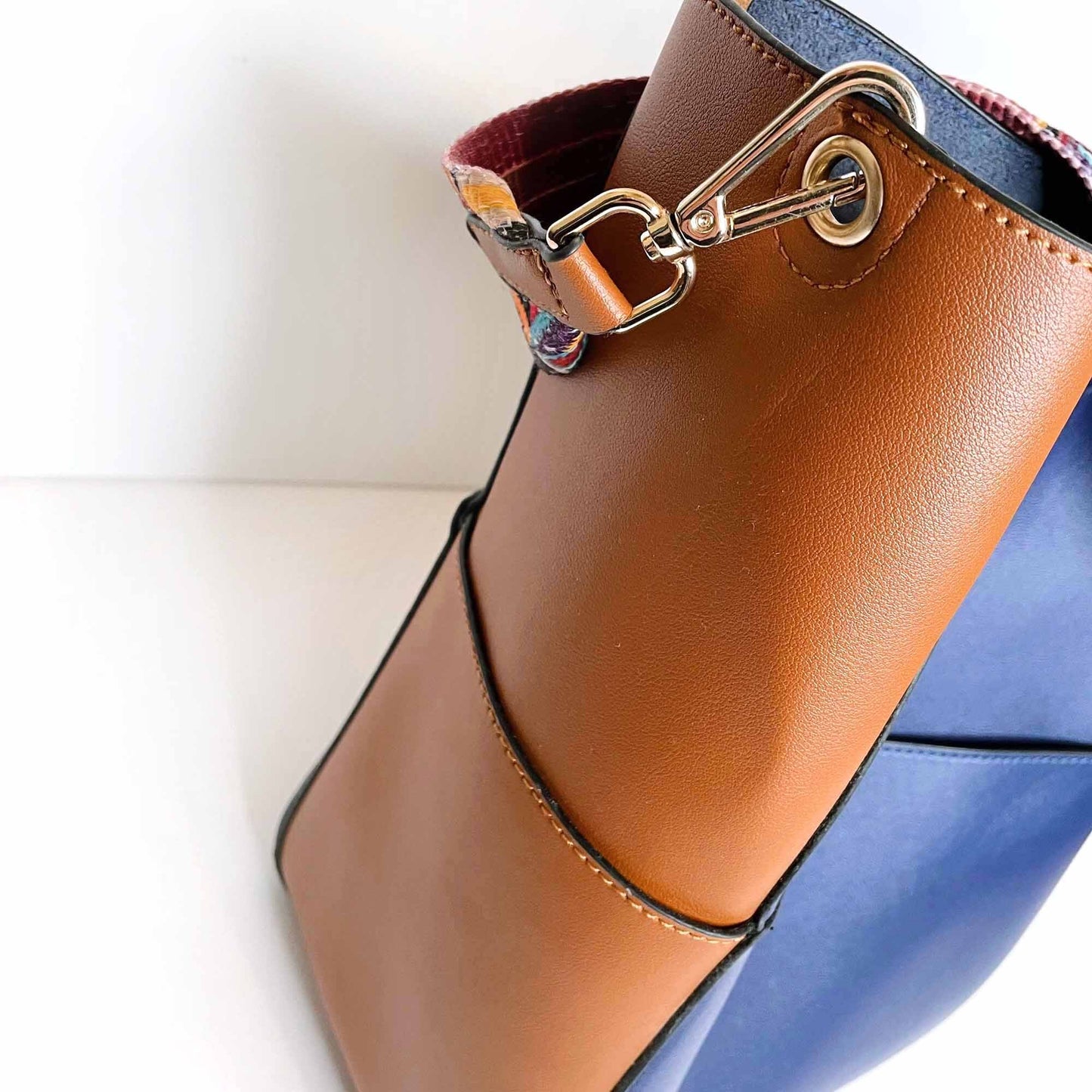 kathy ireland colour block vegan tote bag with boho woven strap