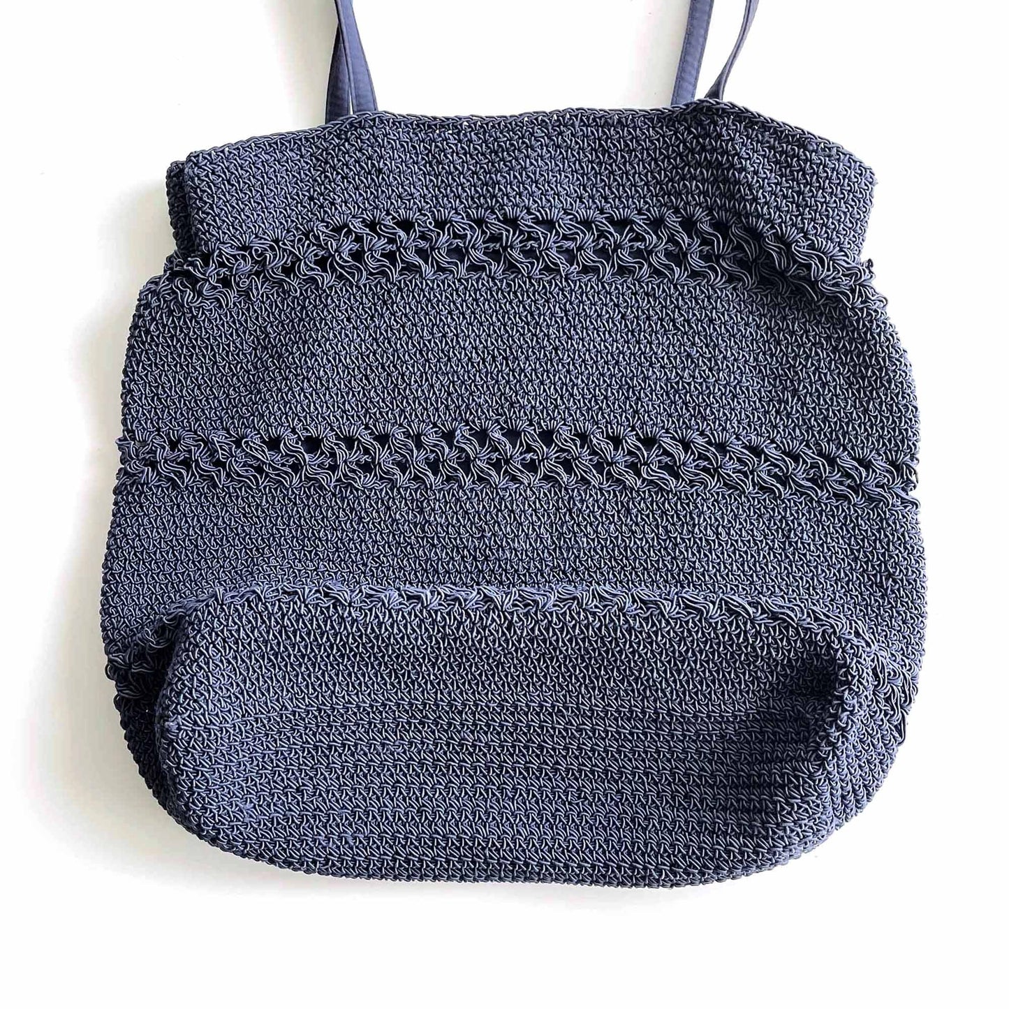 vintage navy blue boho crochet beach bag
