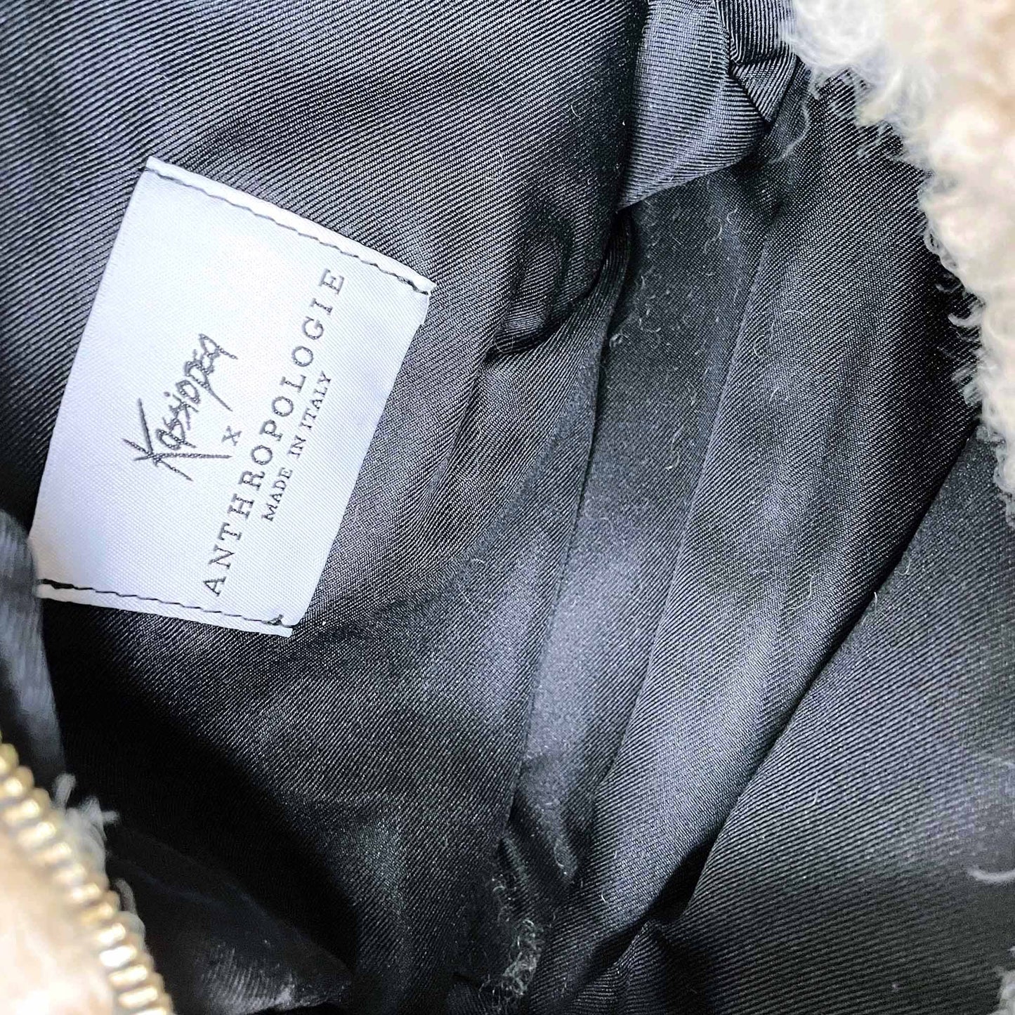 nwt kassiopea x anthropologie small textured faux curly sheepskin bag