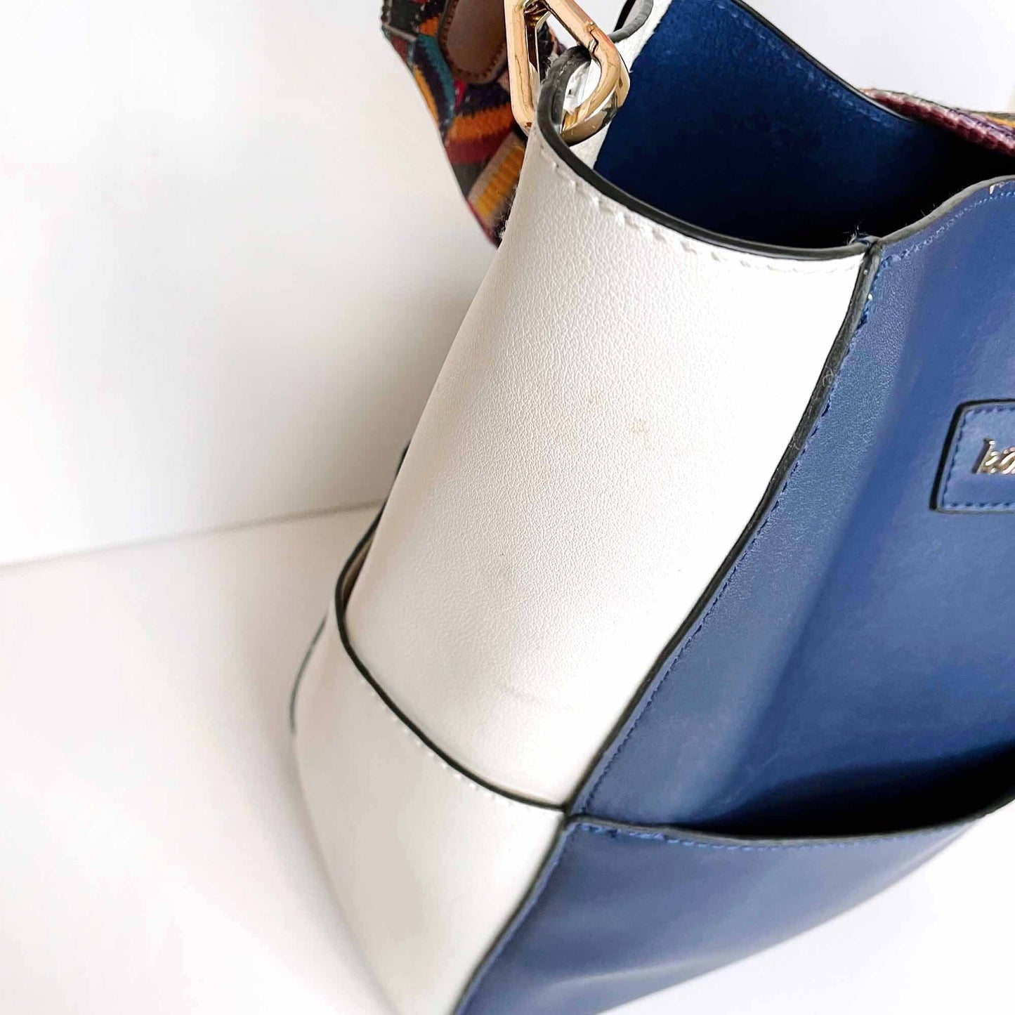 kathy ireland colour block vegan tote bag with boho woven strap