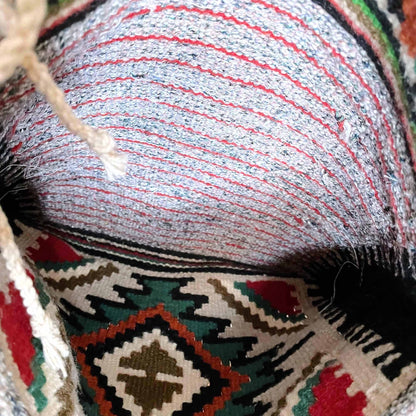 vintage woven wool turkish tribal boho kilim saddle tassel bag