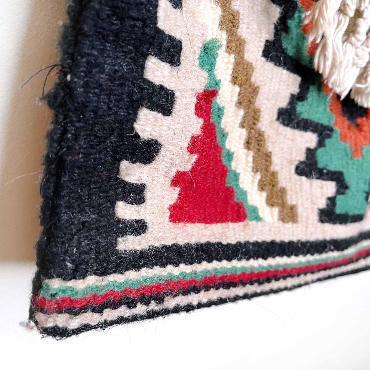 vintage woven wool turkish tribal boho kilim saddle tassel bag