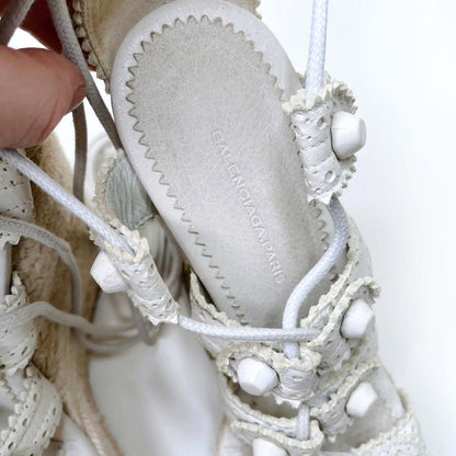 balenciaga white leather strappy wedge espadrilles sandals - size 38