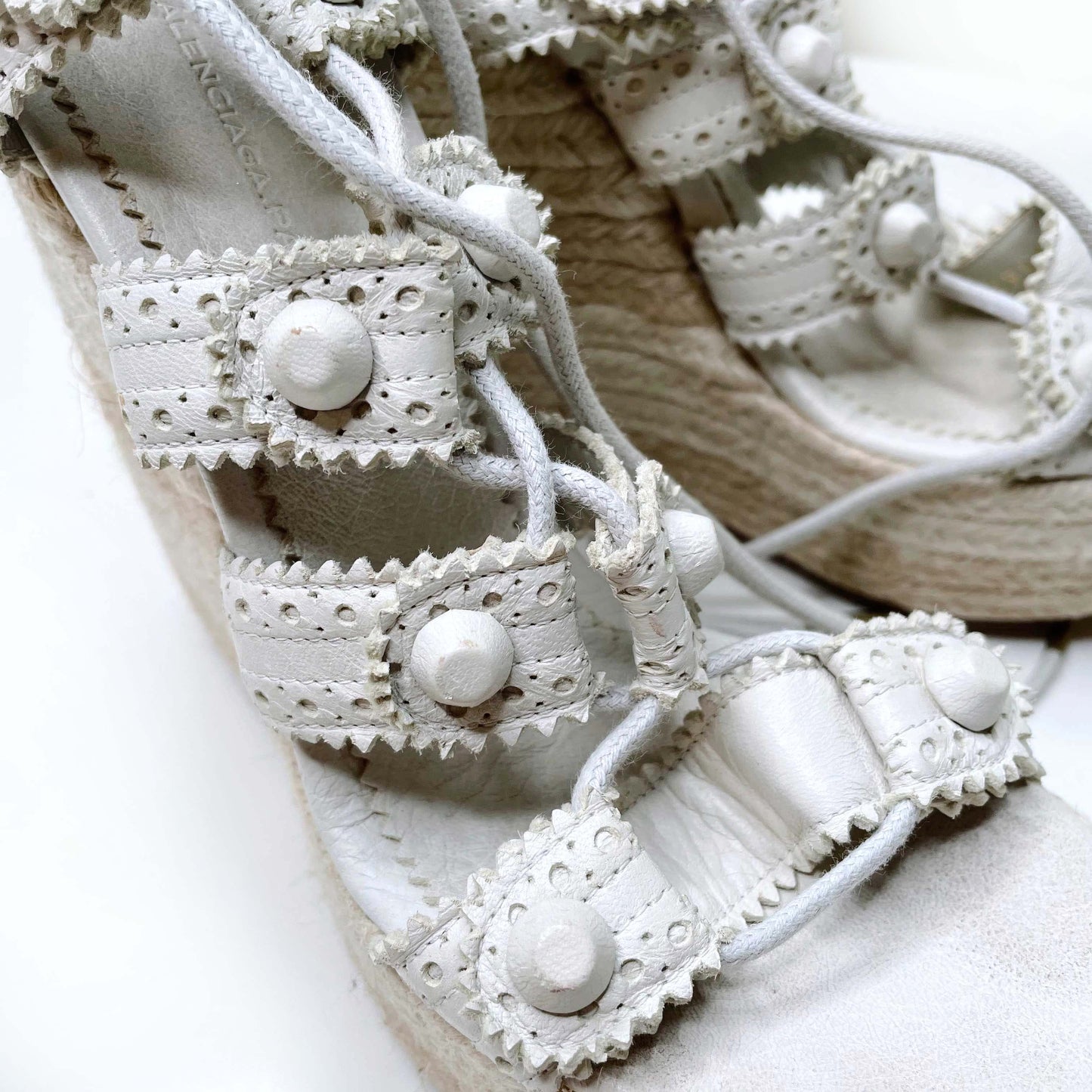 balenciaga white leather strappy wedge espadrilles sandals - size 38