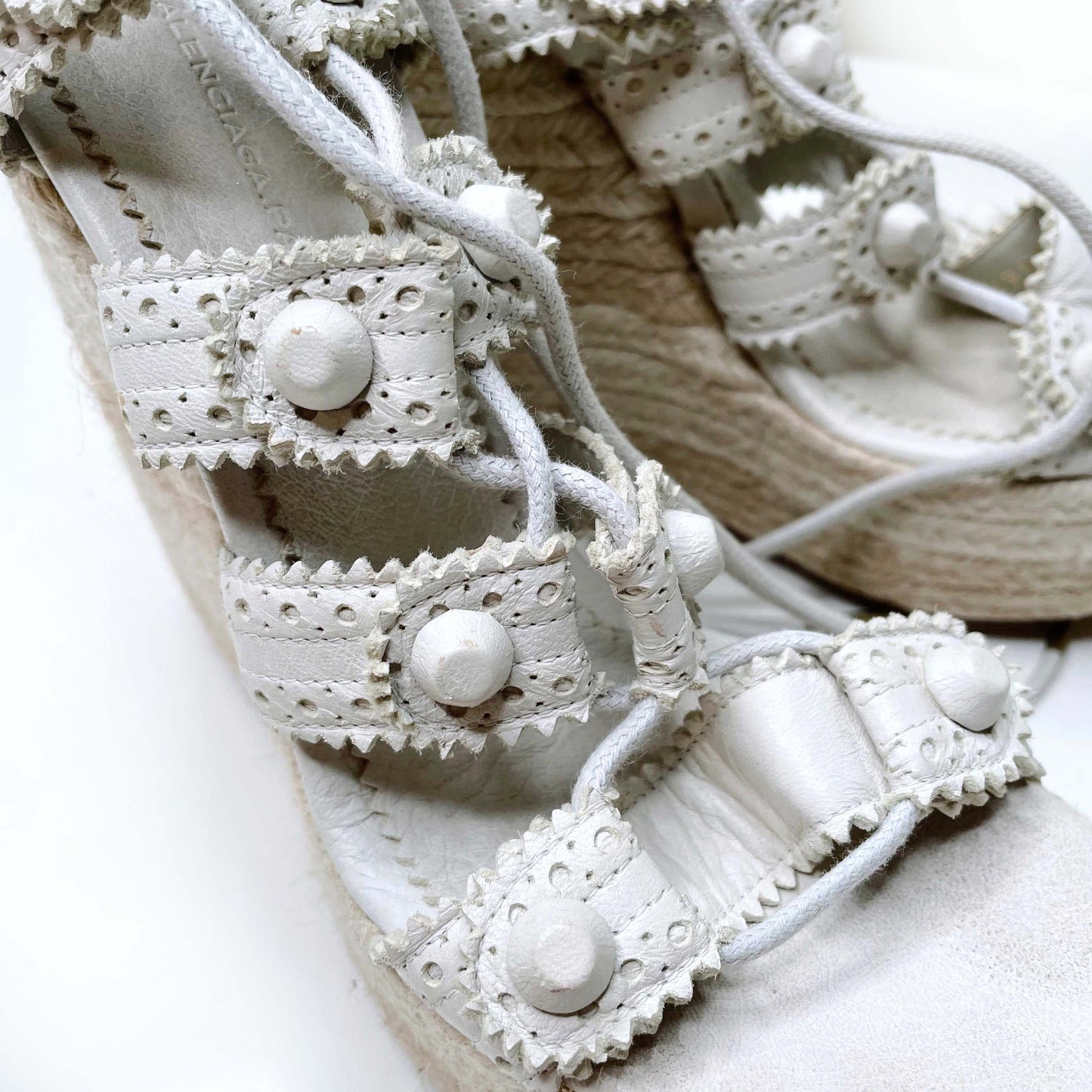 balenciaga white leather strappy wedge espadrilles sandals - size 38