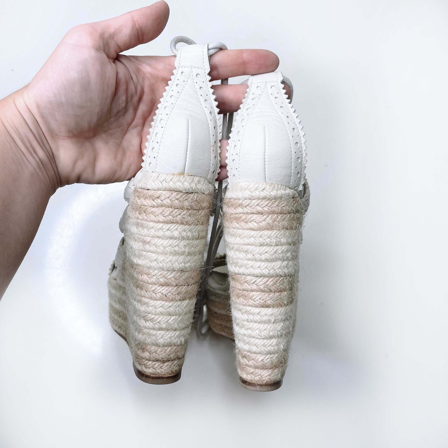 balenciaga white leather strappy wedge espadrilles sandals - size 38