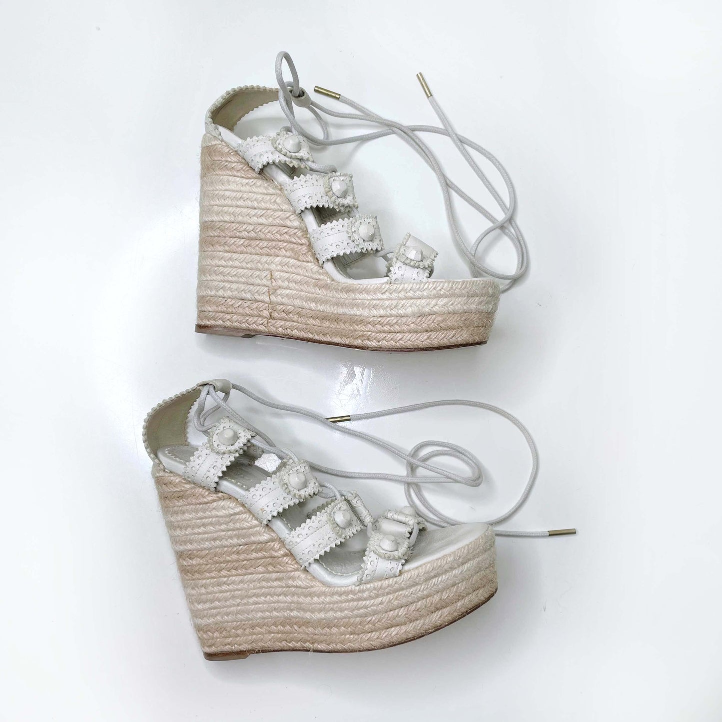 balenciaga white leather strappy wedge espadrilles sandals - size 38