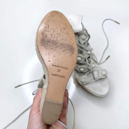 balenciaga white leather strappy wedge espadrilles sandals - size 38