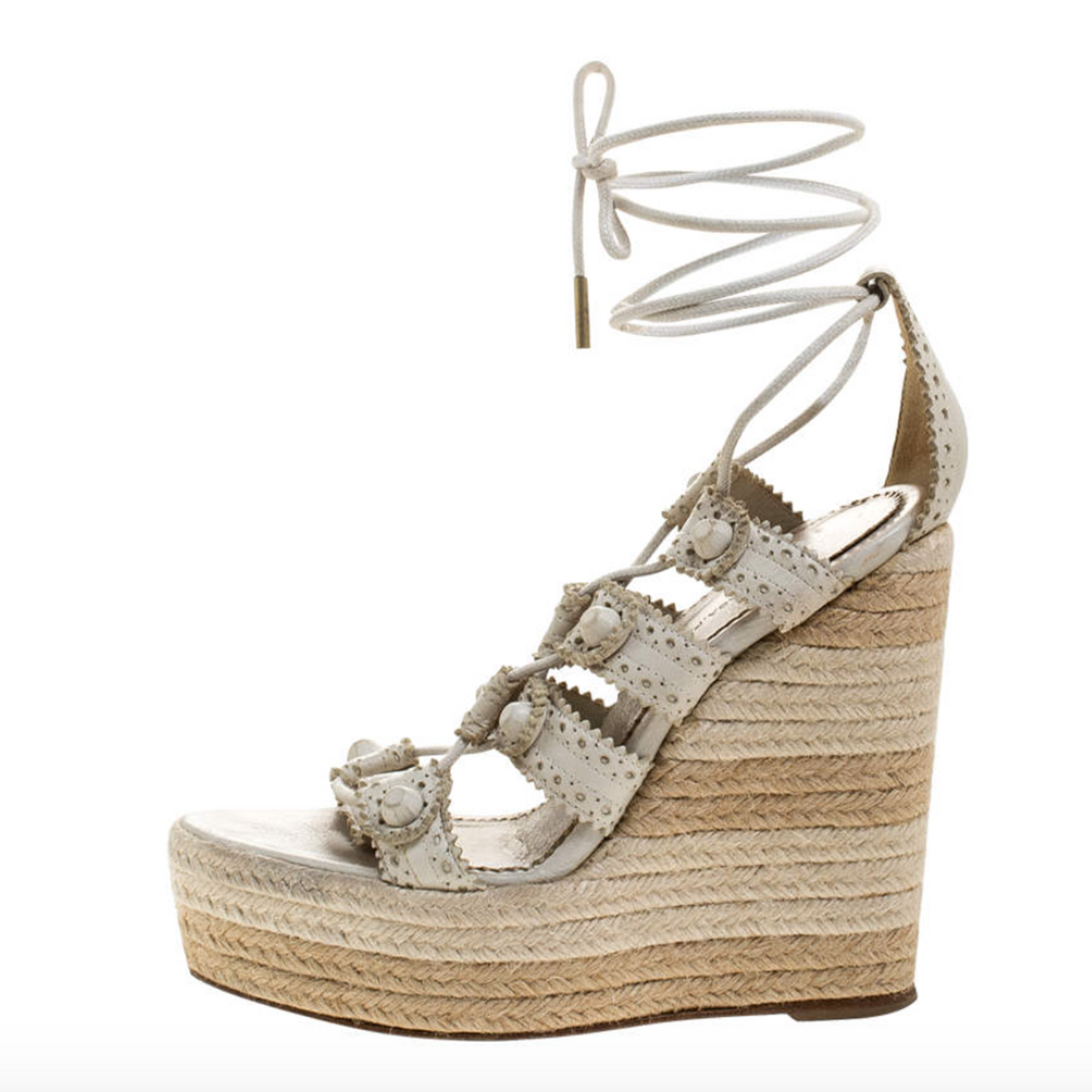 balenciaga white leather strappy wedge espadrilles sandals - size 38