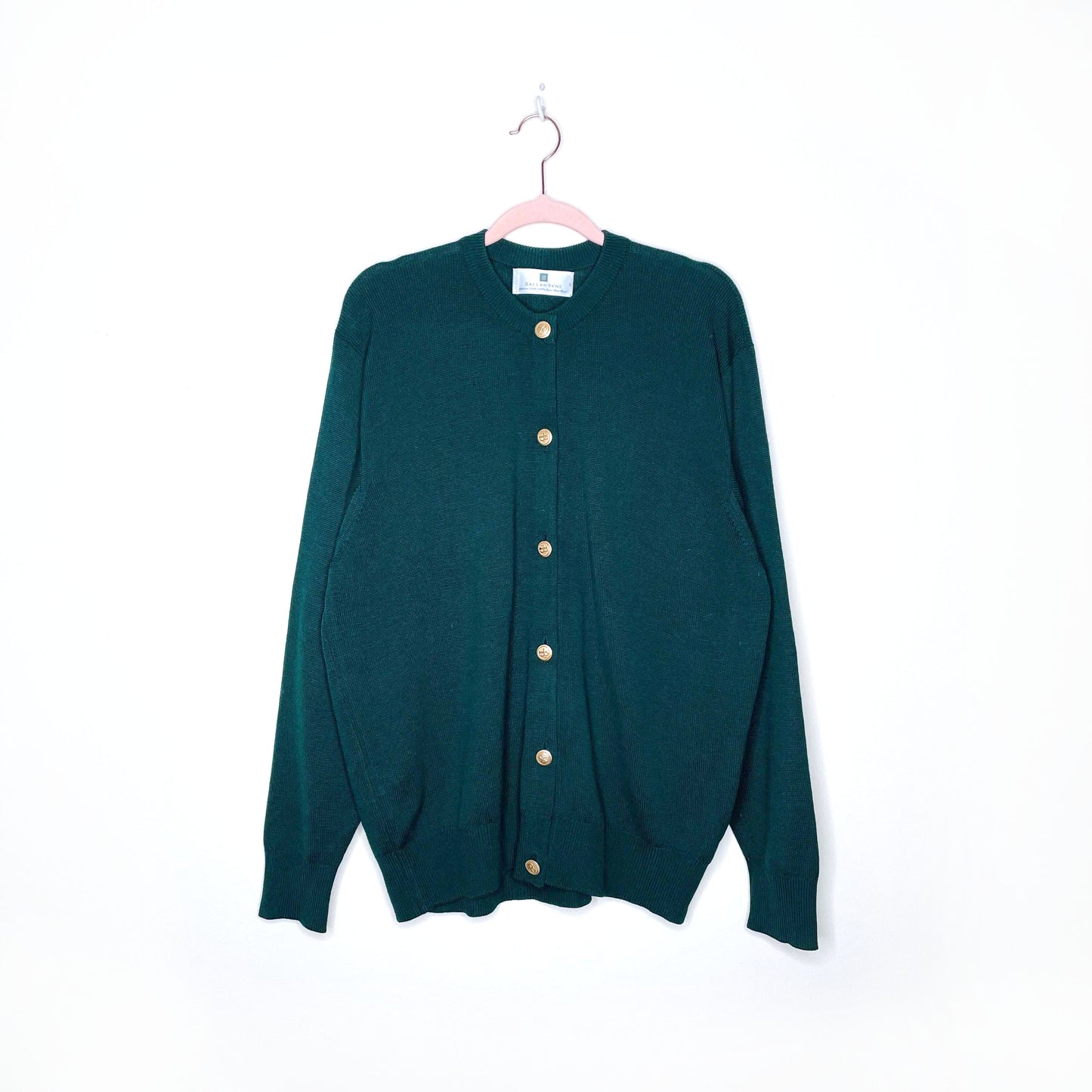 ballantyne green wool gold monogram button cardigan sweater - size 42