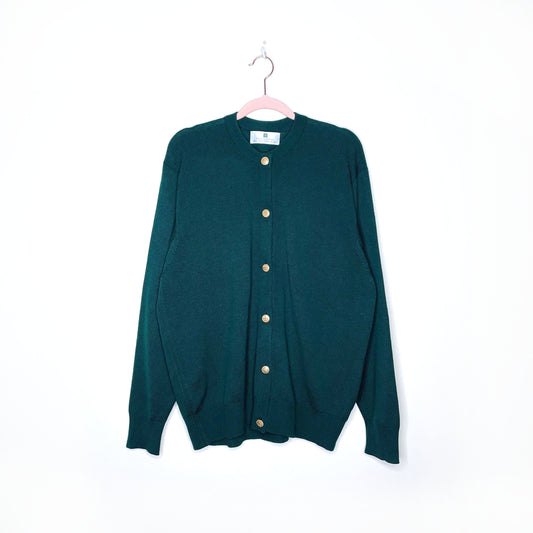 ballantyne green wool gold monogram button cardigan sweater - size 42