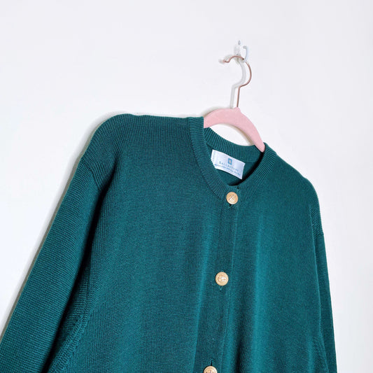 ballantyne green wool gold monogram button cardigan sweater - size 42