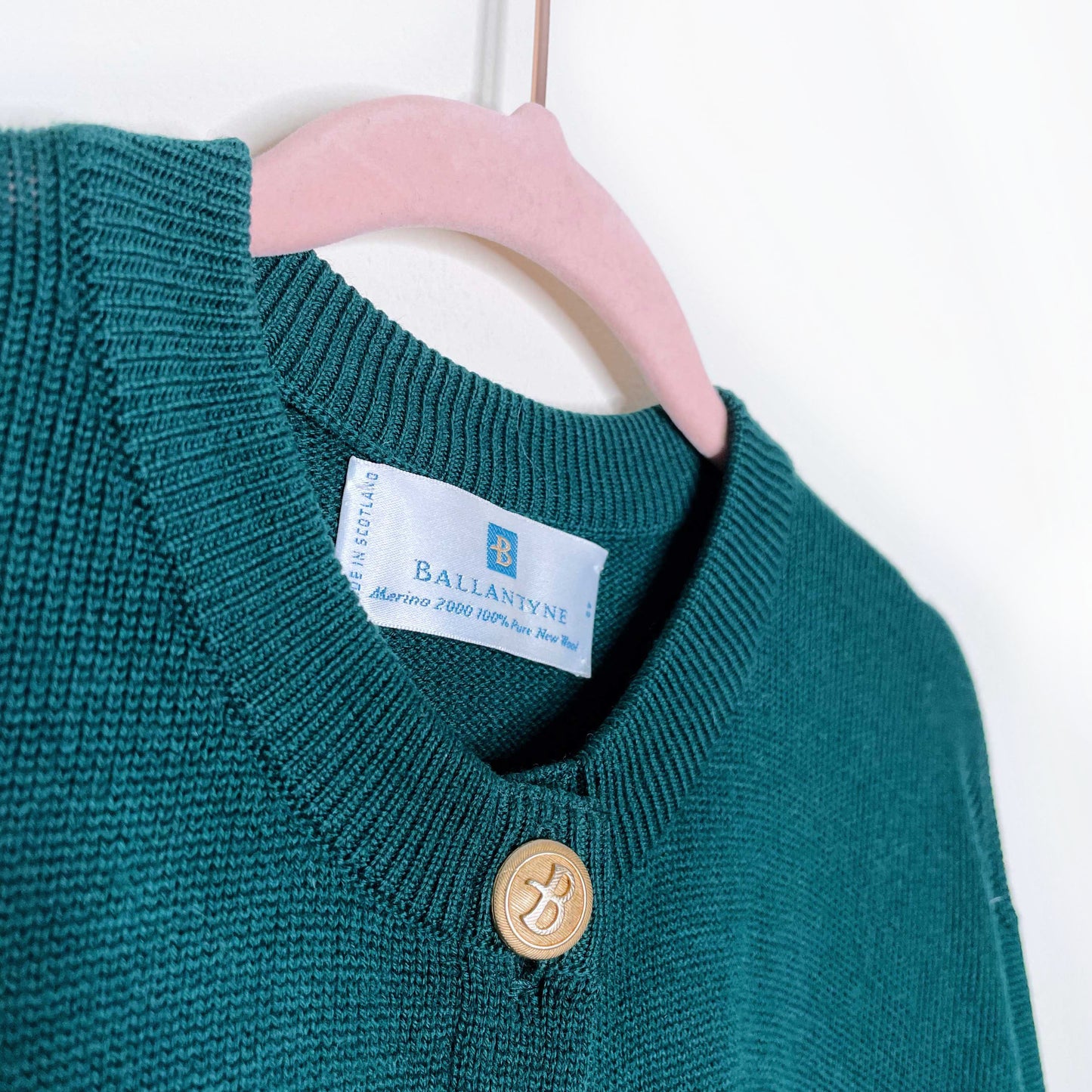 ballantyne green wool gold monogram button cardigan sweater - size 42
