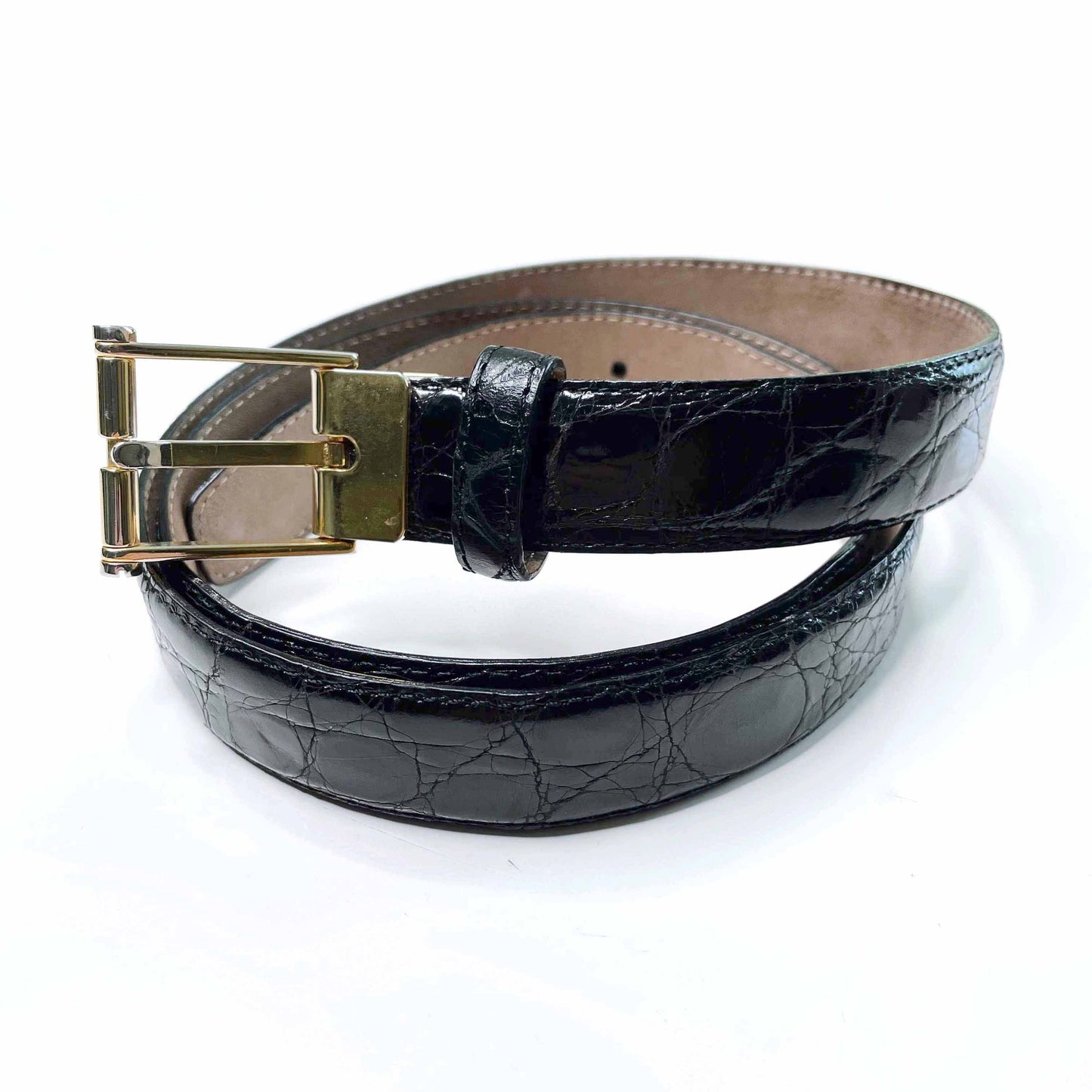 bally black crocodile belt - size 36