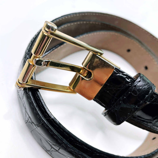bally black crocodile belt - size 36