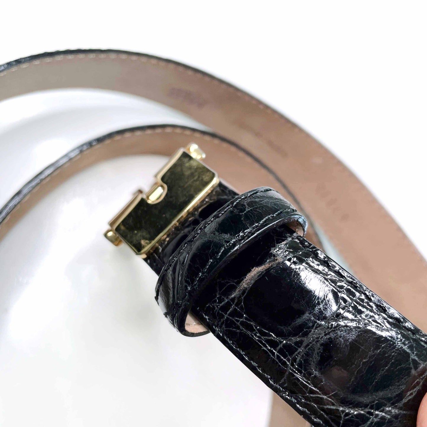 bally black crocodile belt - size 36