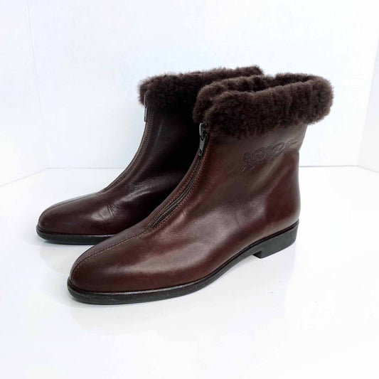 nwot bally brown shearling front zipper ankle boots - size 5