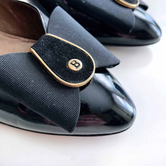 bally black patent leather alma bow day heel - size 7