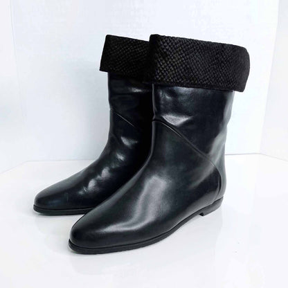 nwot bally slim black leather short fold over boots - size 5