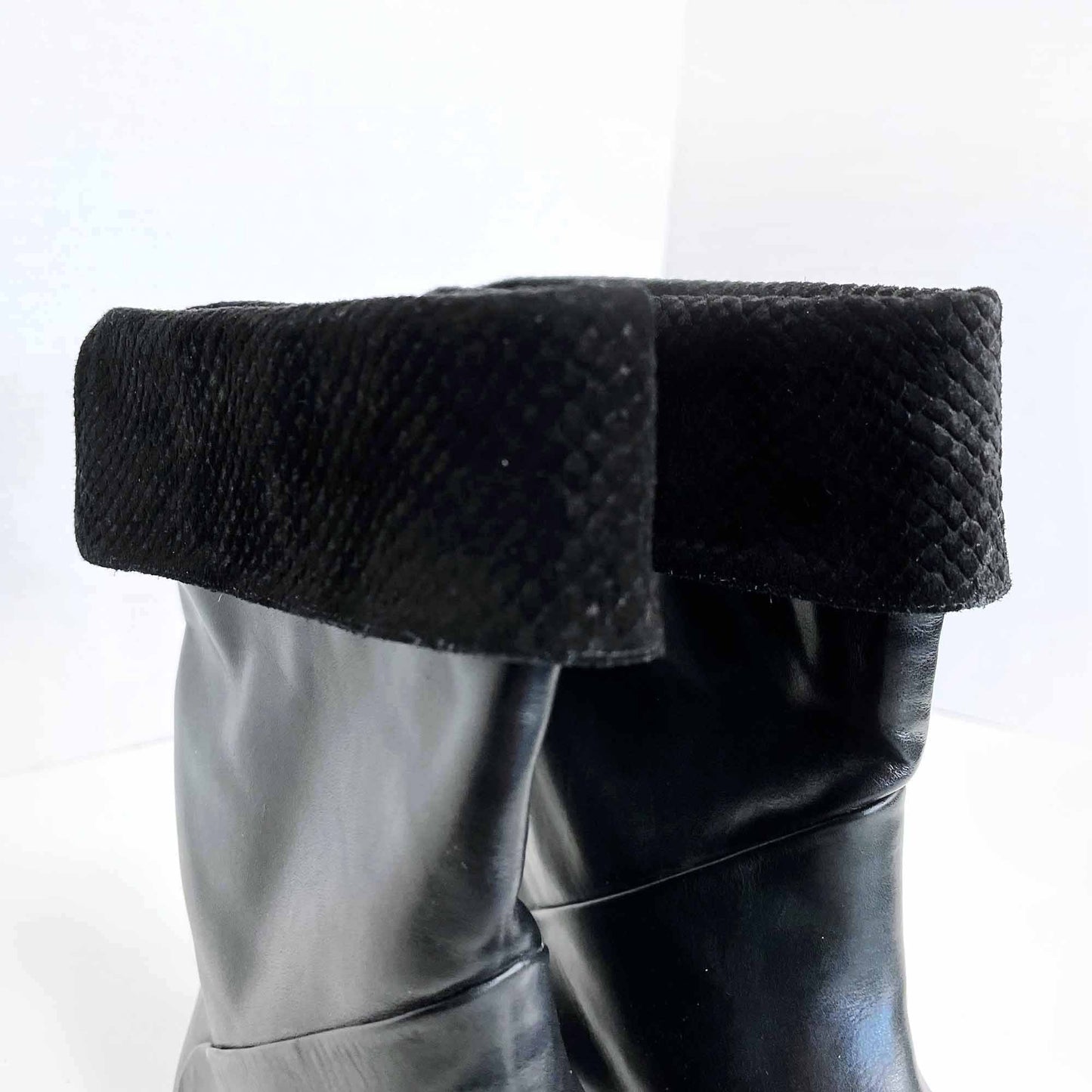 nwot bally slim black leather short fold over boots - size 5