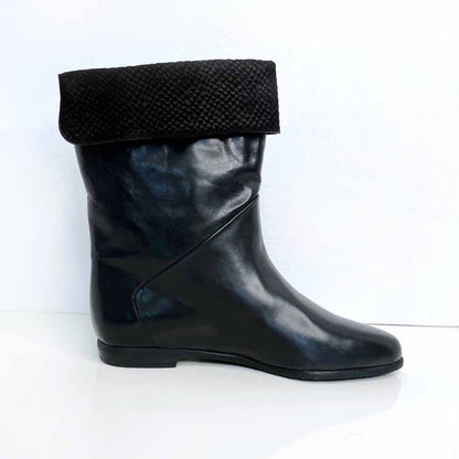 nwot bally slim black leather short fold over boots - size 5