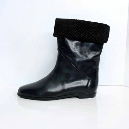 nwot bally slim black leather short fold over boots - size 5