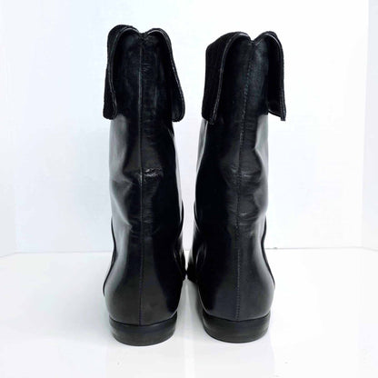 nwot bally slim black leather short fold over boots - size 5