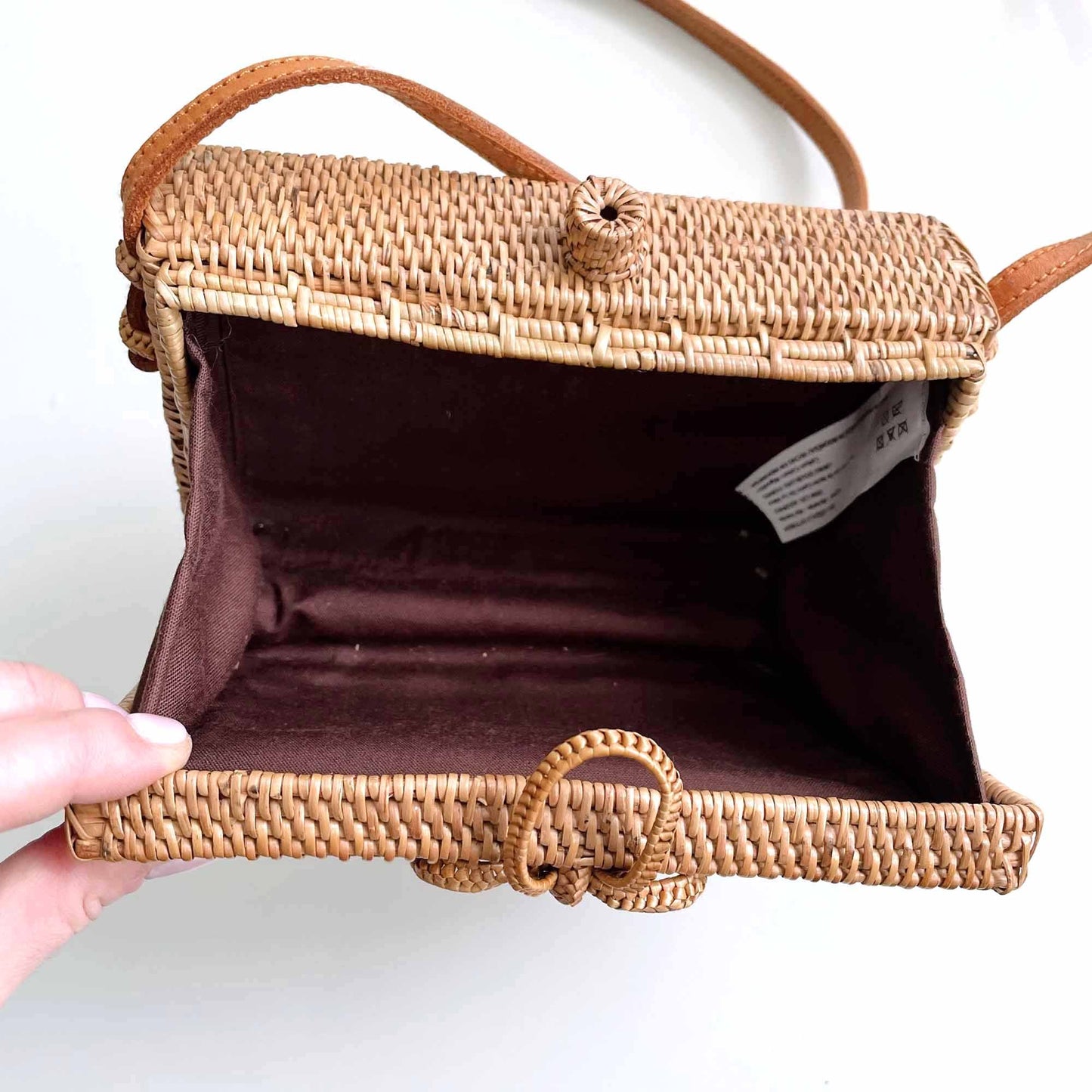 woven basket rattan crossbody bag with leather strap
