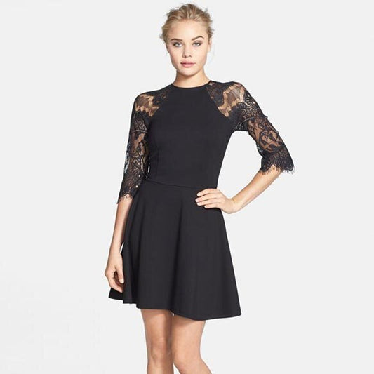 BB Dakota Yale black lace fit and flare skater dress - size Medium