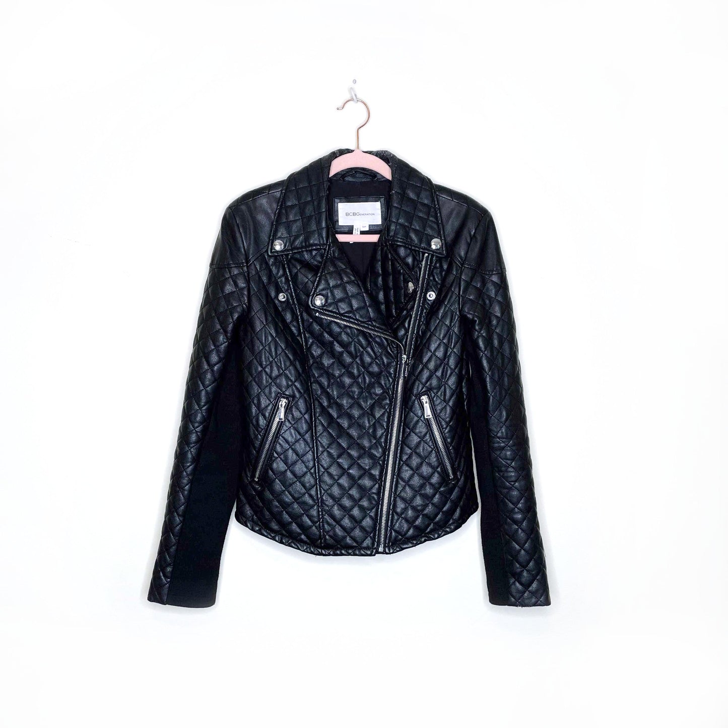 bcbgeneration quilted faux leather moto jacket - size small