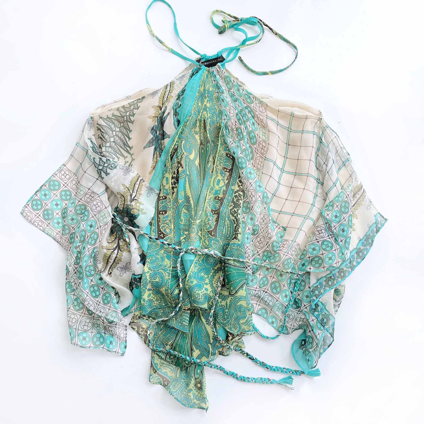 bcbg silk chiffon hanker-chief halter neck top - size xs