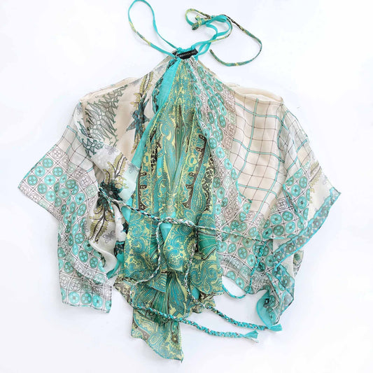 bcbg silk chiffon hanker-chief halter neck top - size xs