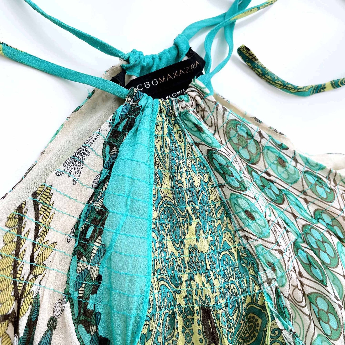 bcbg silk chiffon hanker-chief halter neck top - size xs